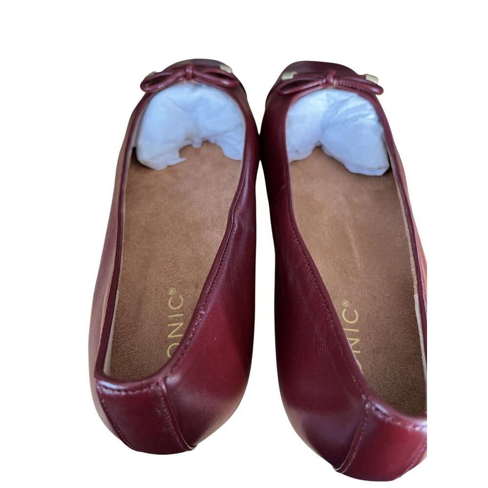 Vionic Women's Burgundy Leather Ballet Flats With Bow Detail Size 9.5 New